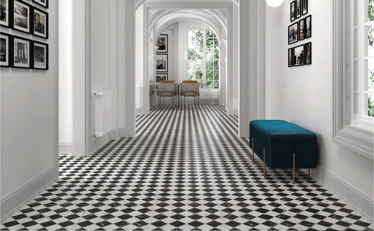 checkaboard porcelains grey/ivory