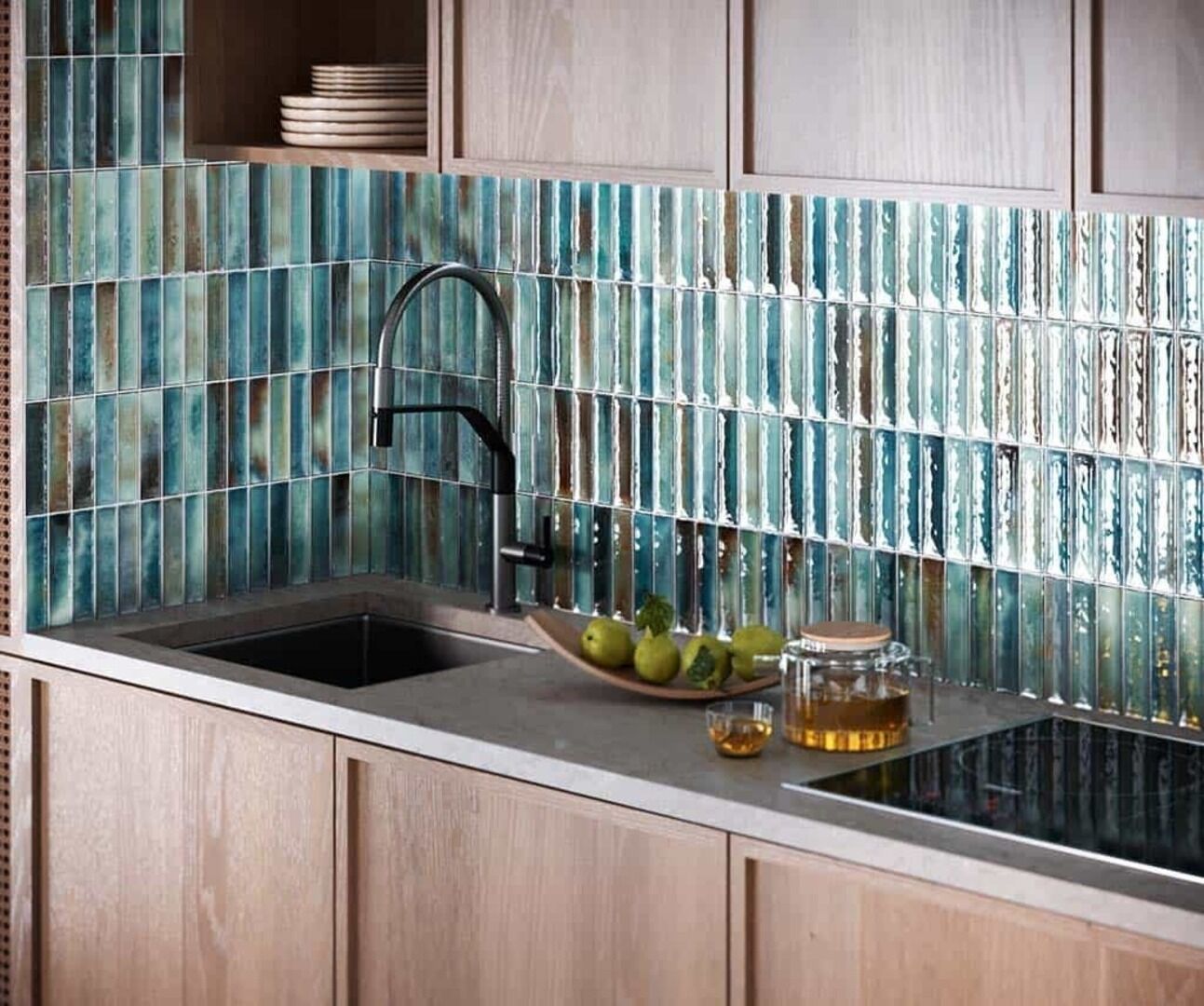 Blue patterned wall tiles